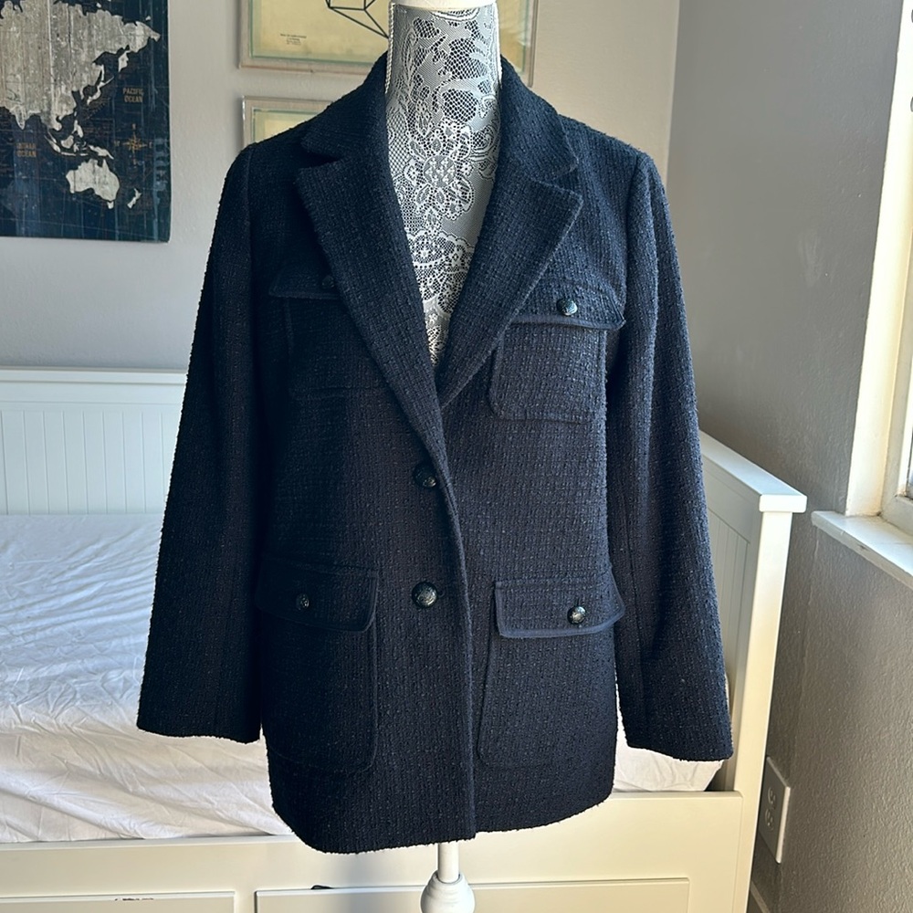 Talbots Black Tweed Button Front Collared Blazer … - image 1